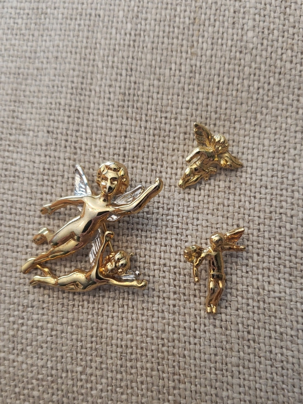 Gold Tone Cherub Angel Pin Set - 3 Decorative Brooches